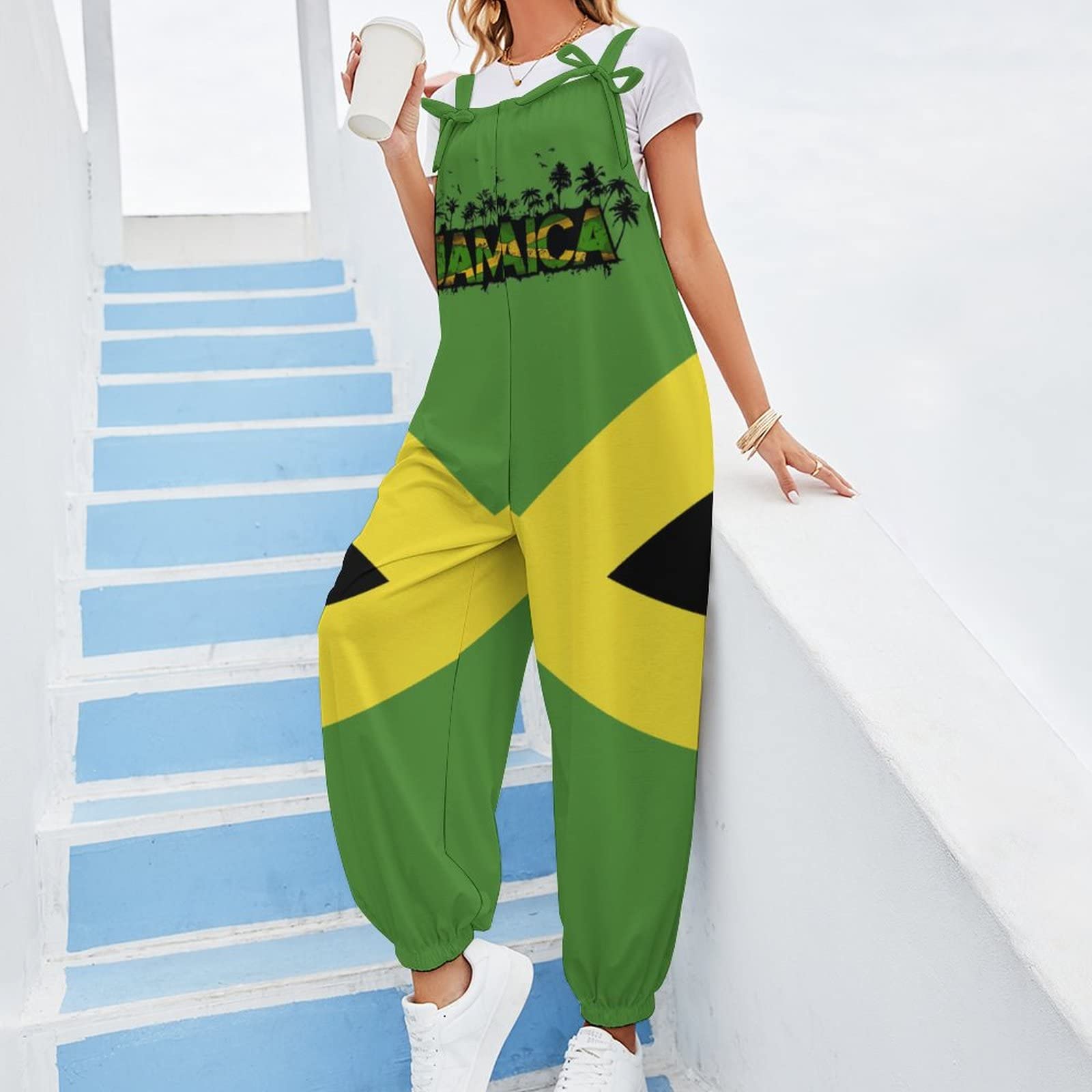 TAIZIYEAH Jamaica Flag Jumpsuit with Suspender for Women Summer